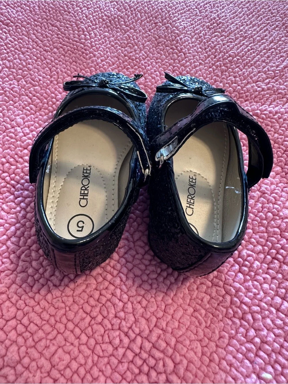 Cherokee Black Glitter Mary Jane Shoes for Kids